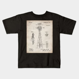 Windmill Patent - Farmer Rancher Country Farmhouse Art - Antique Kids T-Shirt